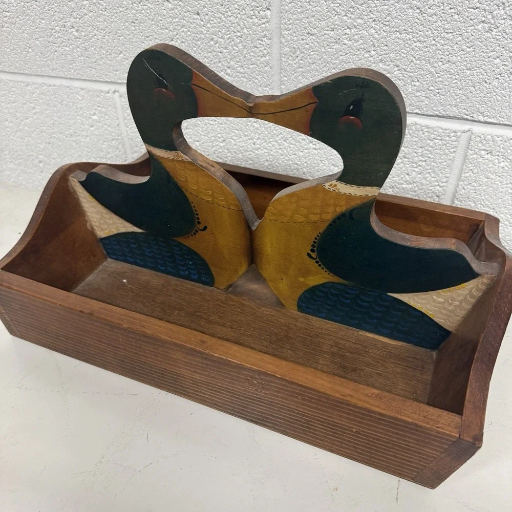 Wooden Duck Tote Basket Box Country Chic Cottage‎ Primitive